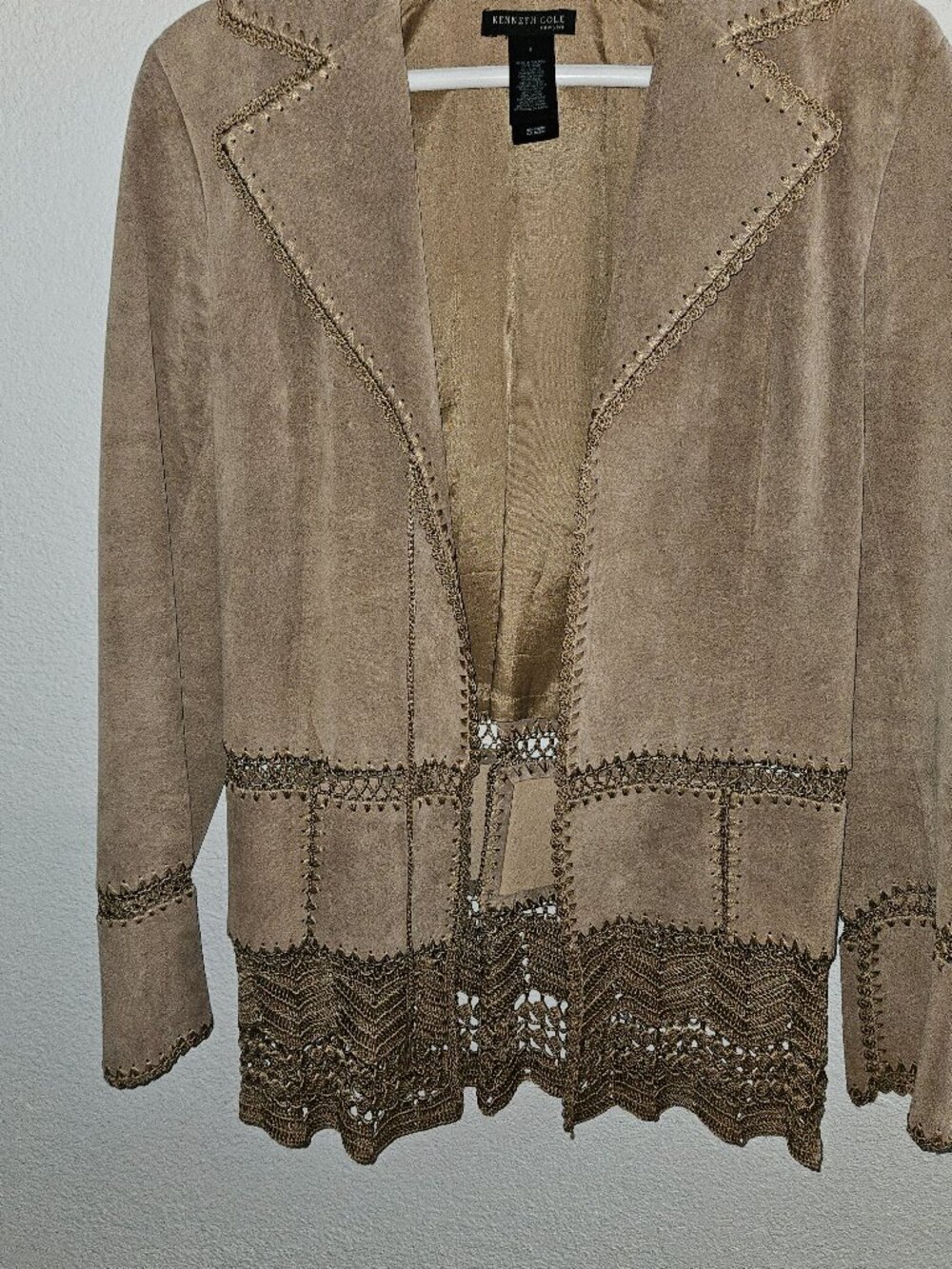 KENNETH COLE SUEDE AND CROCHET WOMEN'S JACKET {#93-2}